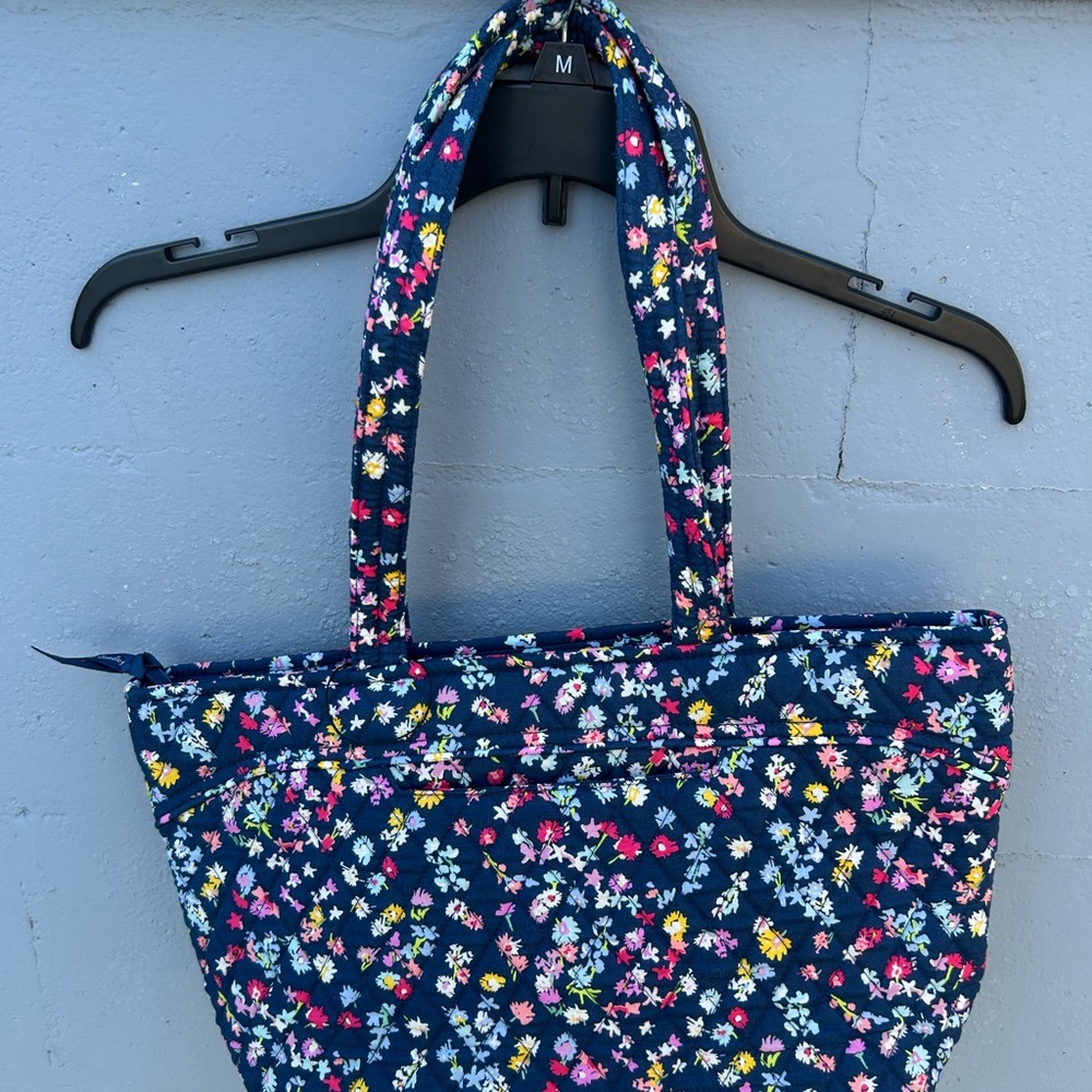 Vera Bradley Navy Floral Quilted Tote with Pink & Yellow Accents